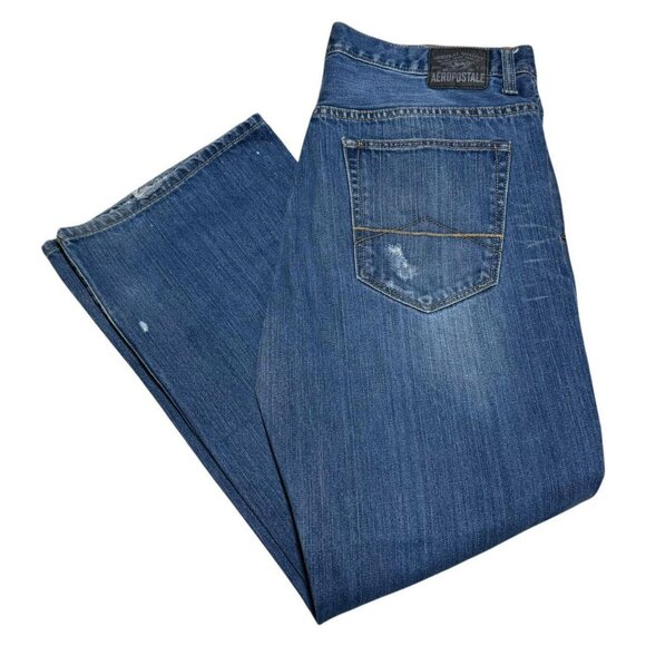 Aeropostale‎ Distressed Driggs Slim Bootcut Jean Pants Men’s 36x30 - Picture 1 of 8